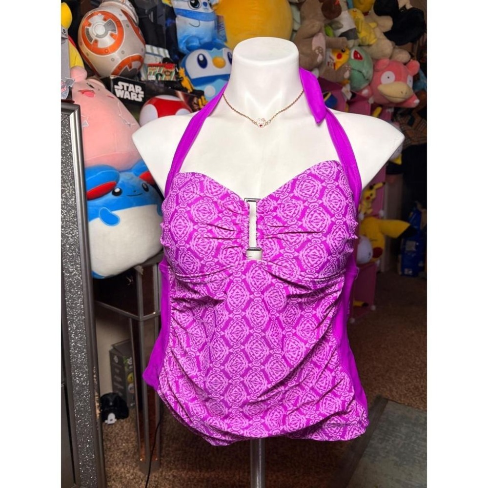 Y2K Collections by Catalina Paisley Halter Tankini Top Swimwear Large 36/38 #2